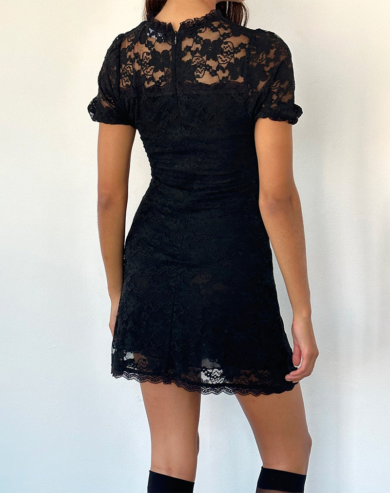 Mini vestido de té Adele de encaje negro jazmín