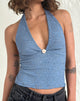 Imagen de Aksa Top de cuello redondo en encaje azul claro con rosa