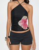 Imagen de Arira Top de cuello redondo en negro con flor de acuarela rosa