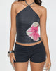 Imagen de Arira Top de cuello redondo en negro con flor de acuarela rosa