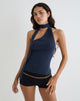 Imagen de Aspyn Top de cuello alto y corbata en Cupro Azul marino