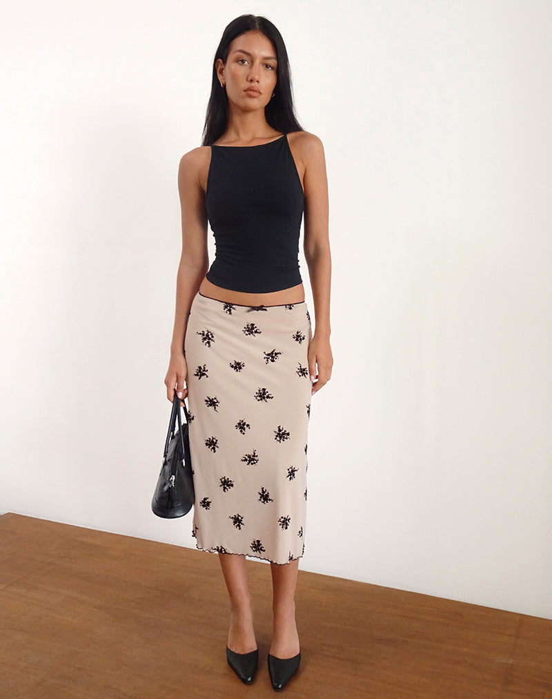 Atira Falda Midi en Cluster Ditsy Floral Flock Nude