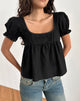 Imagen de Axoni Blusa Cuello Cuadrado en Lino Negro