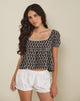 Imagen de Axoni Blusa Cuello Cuadrado Floral Broderie Marrón
