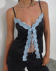 Imágenes de Bahela Tie Front Cami Top en negro con encaje azul