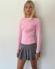 Image of Bonija Top de manga larga en rosa flamingo con ribetes blancos y bordado M