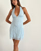 image of Codami Mini Vestido con Cuello Haltern en Encaje Azul Hielo