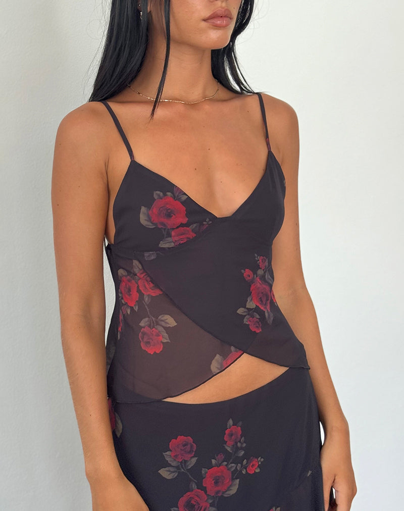 Cojira Mesh Butterfly Top en Vintage Roses Negro