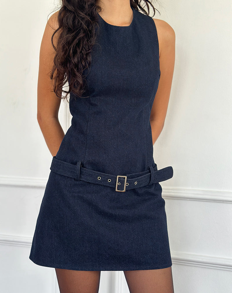 Minivestido con cinturón Dilshan en chambray índigo