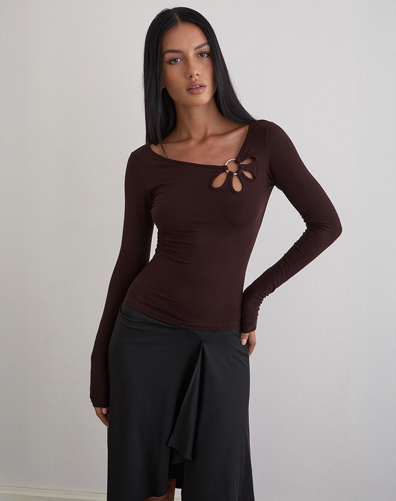 Top Donela de manga larga con anillo de flores en chocolate amargo