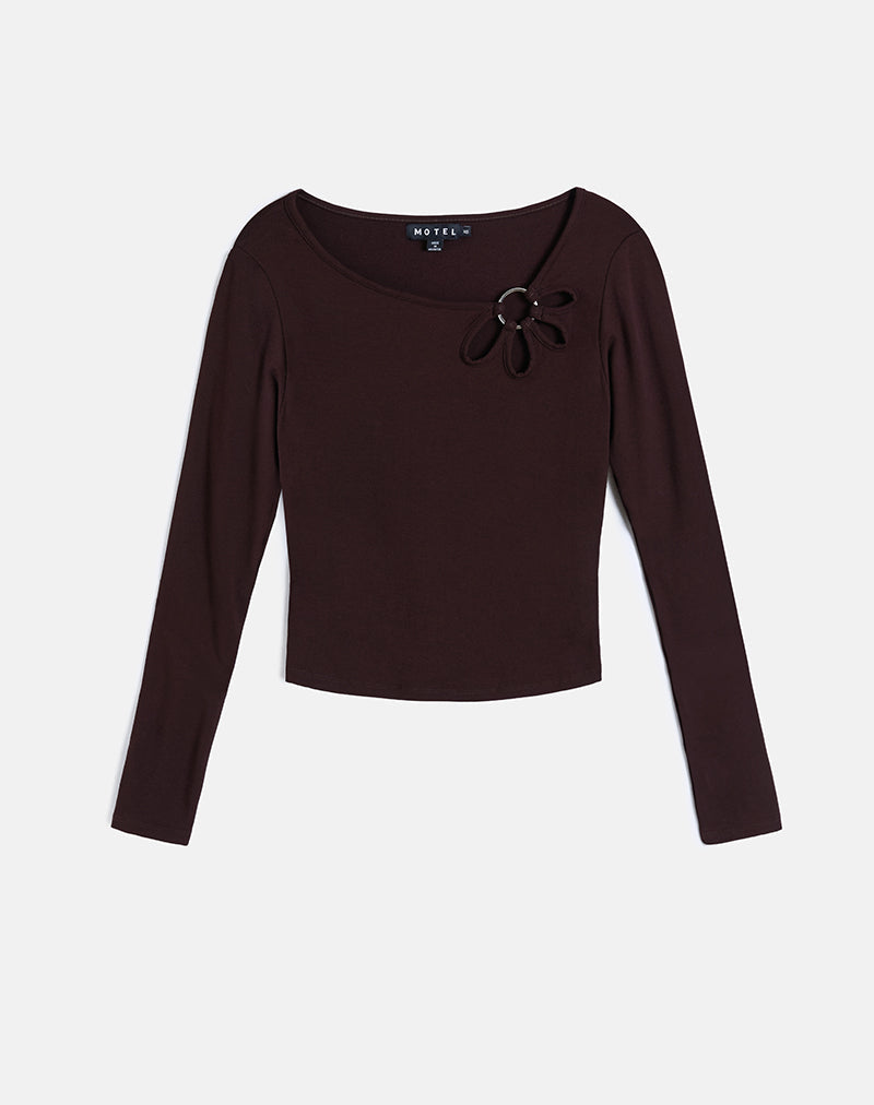 Imagen de Donela Top de manga larga con anillo de flores en chocolate amargo