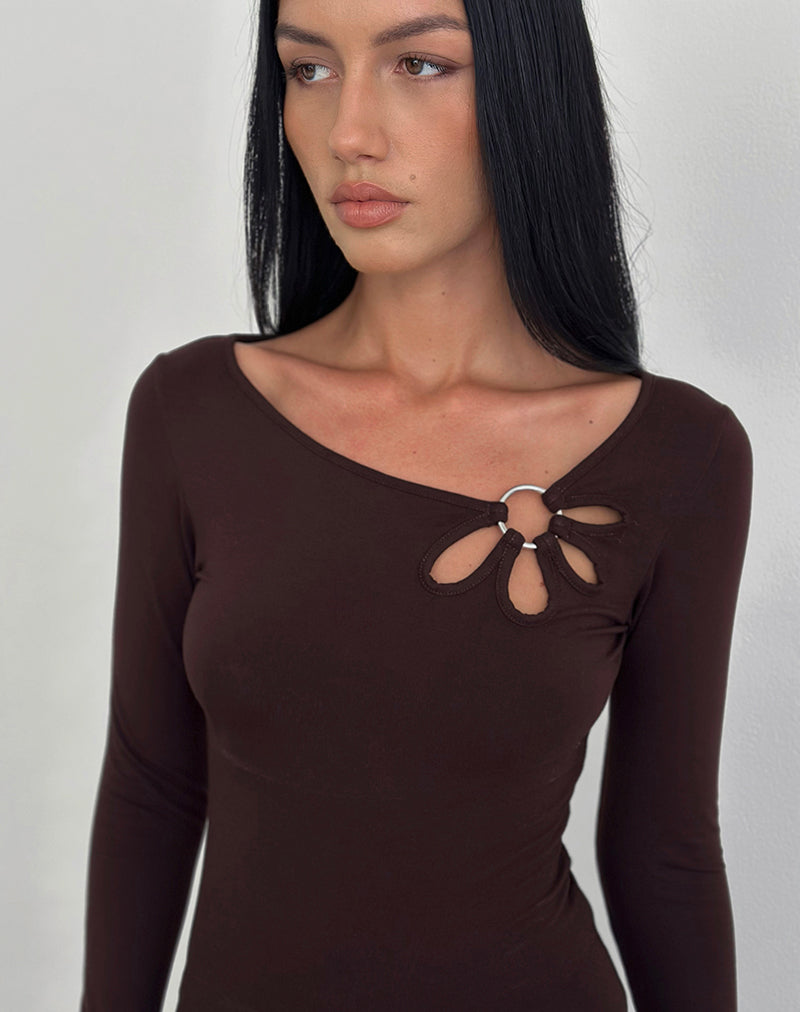 Top Donela de manga larga con anillo de flores en chocolate amargo
