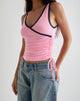 Imagen de Laird Wrap Top en rosa ballet con ribete azul marino
