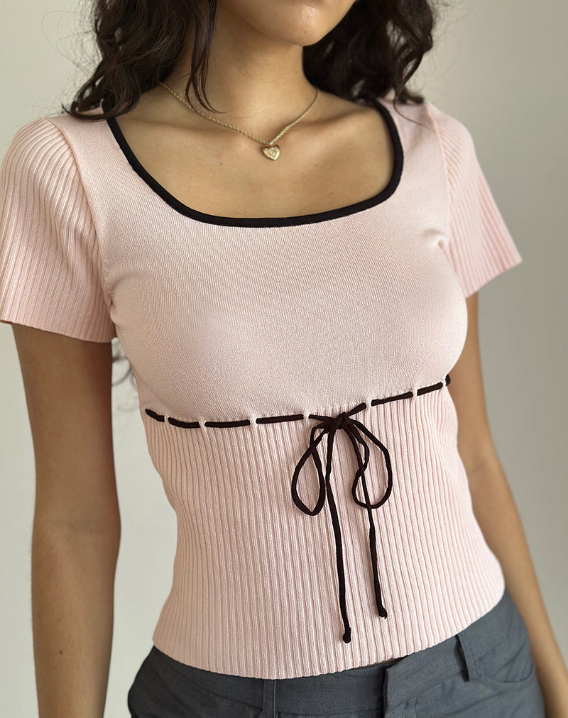 Top Frauke en rosa rubor con negro