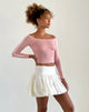 Imagen de Gavya Top Bardot Manga Larga en Rosa Dama con Raya Blanca