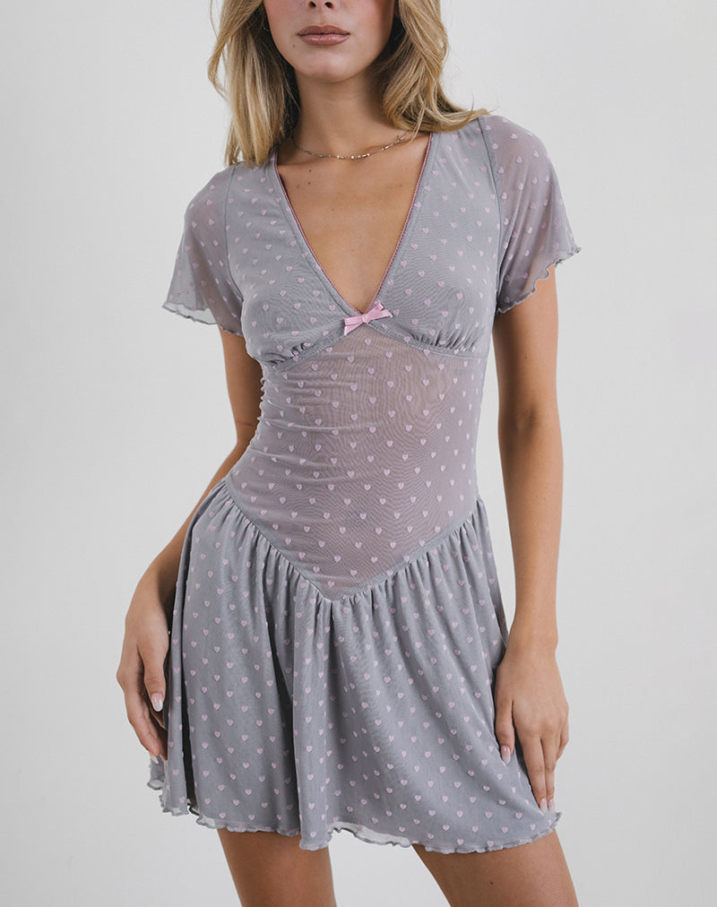 Minivestido Geni en gris flocado corazón