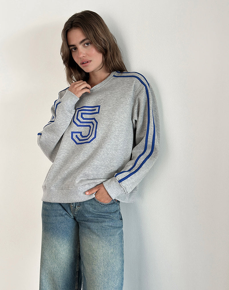 Sudadera Govel en marga gris con motivo 5 azul cobalto