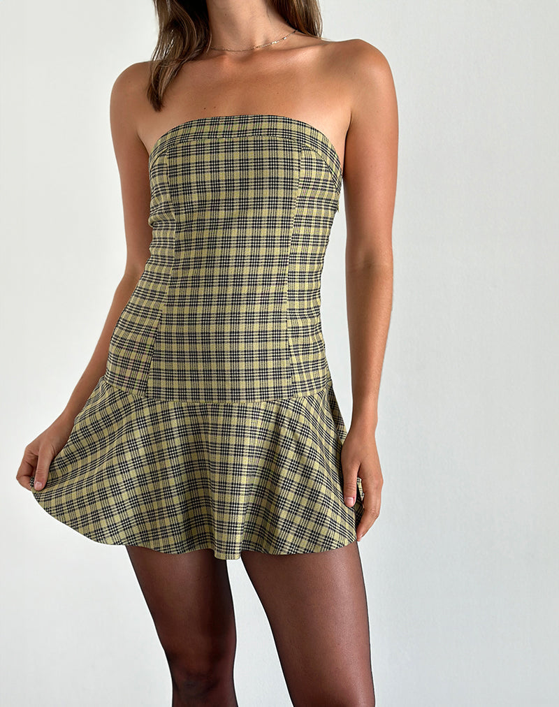 Minivestido Hadia Bandeau a cuadros amarillo