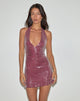 Imagen de Hepasi Mini Vestido Halter de Lentejuelas Transparentes Granate