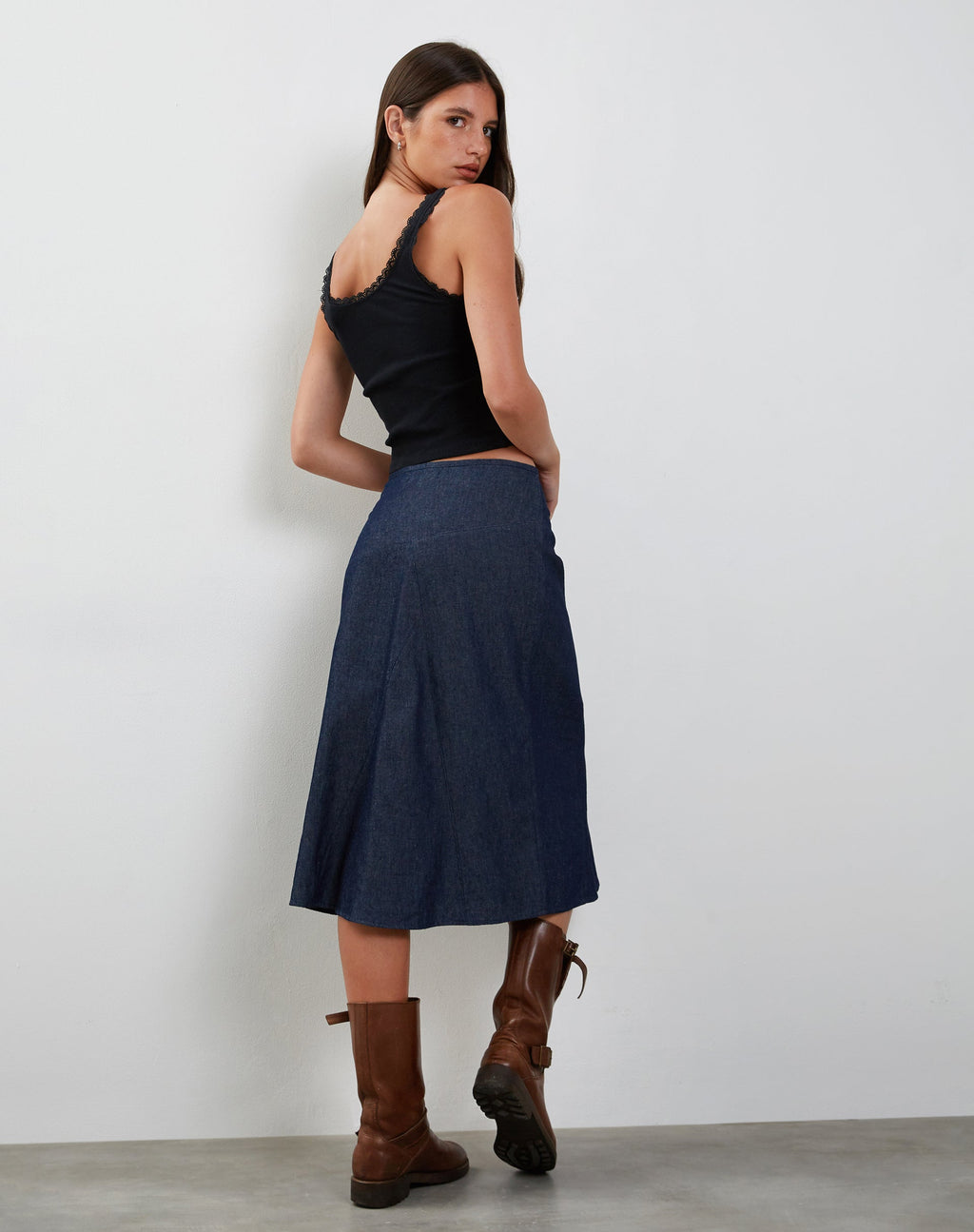 Falda midi vaquera Imbrella en índigo oscuro