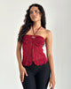 Imagen de Janar Top Cuello Haltern en Grunge Flower Flock Rojo