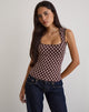 Imagen de Jinalo Sweetheart Top en Marrón con Pequeños Estampados de Polka Crema