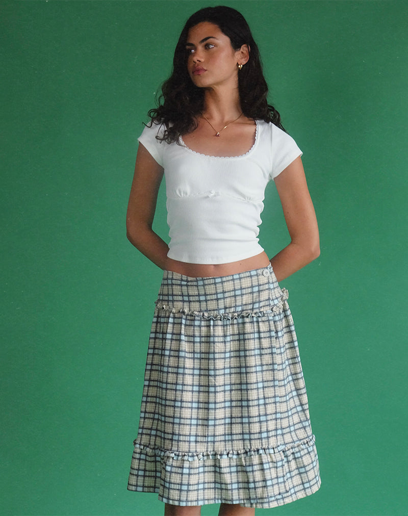 Falda Kasya Midi en tartán azul pastel