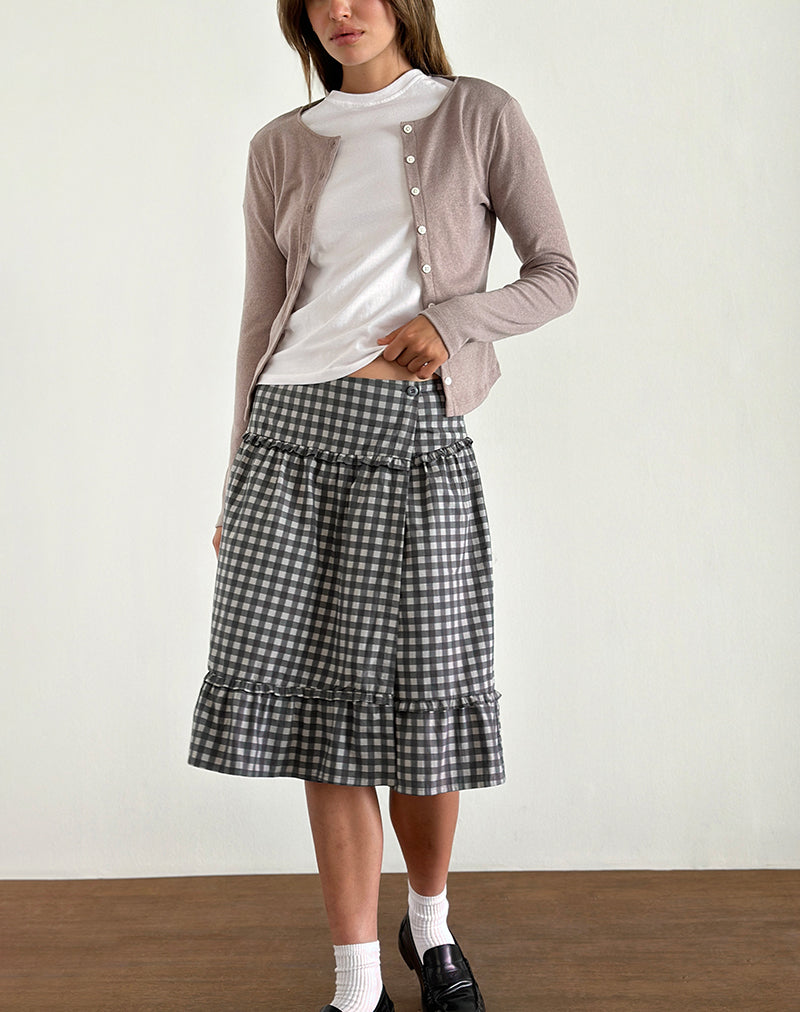 Kasya Falda Midi en Tonal Gingham Negro y Gris
