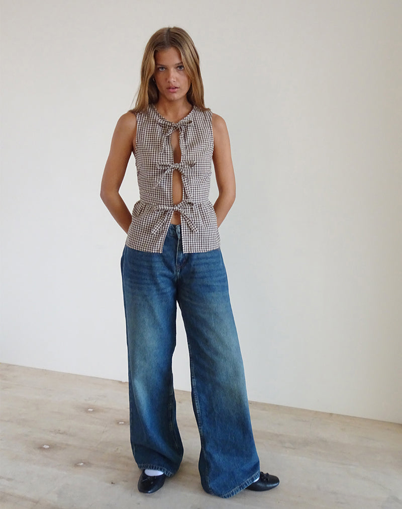 Top Kayvata en Mini Gingham Marrón