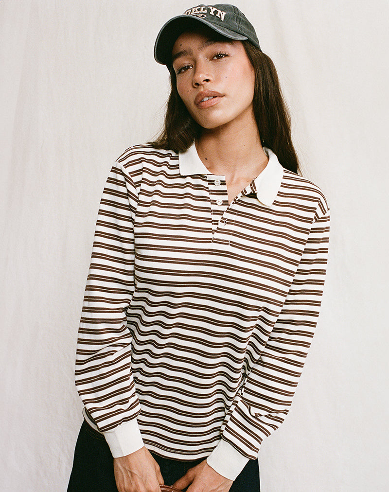 Camisa Kemillau Baggy en marrón con rayas blancas