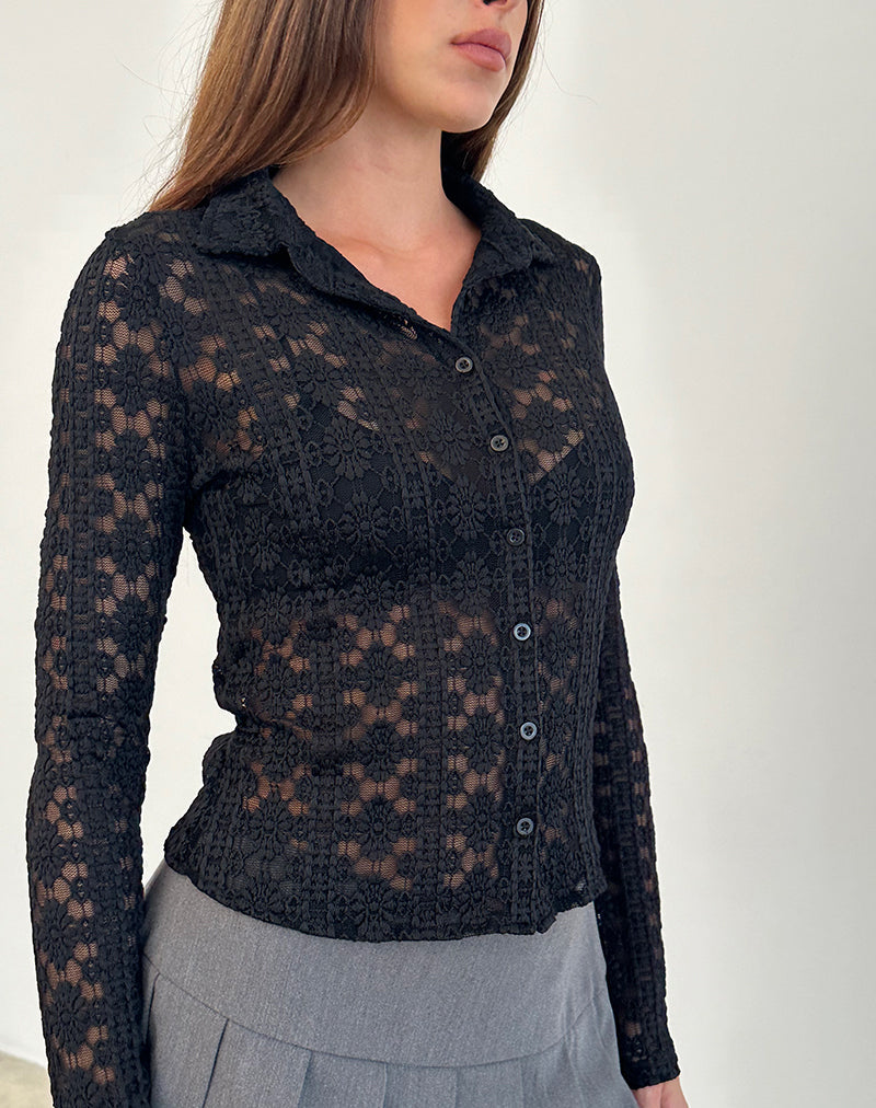 Camisa Kenila de Encaje Regal Negro