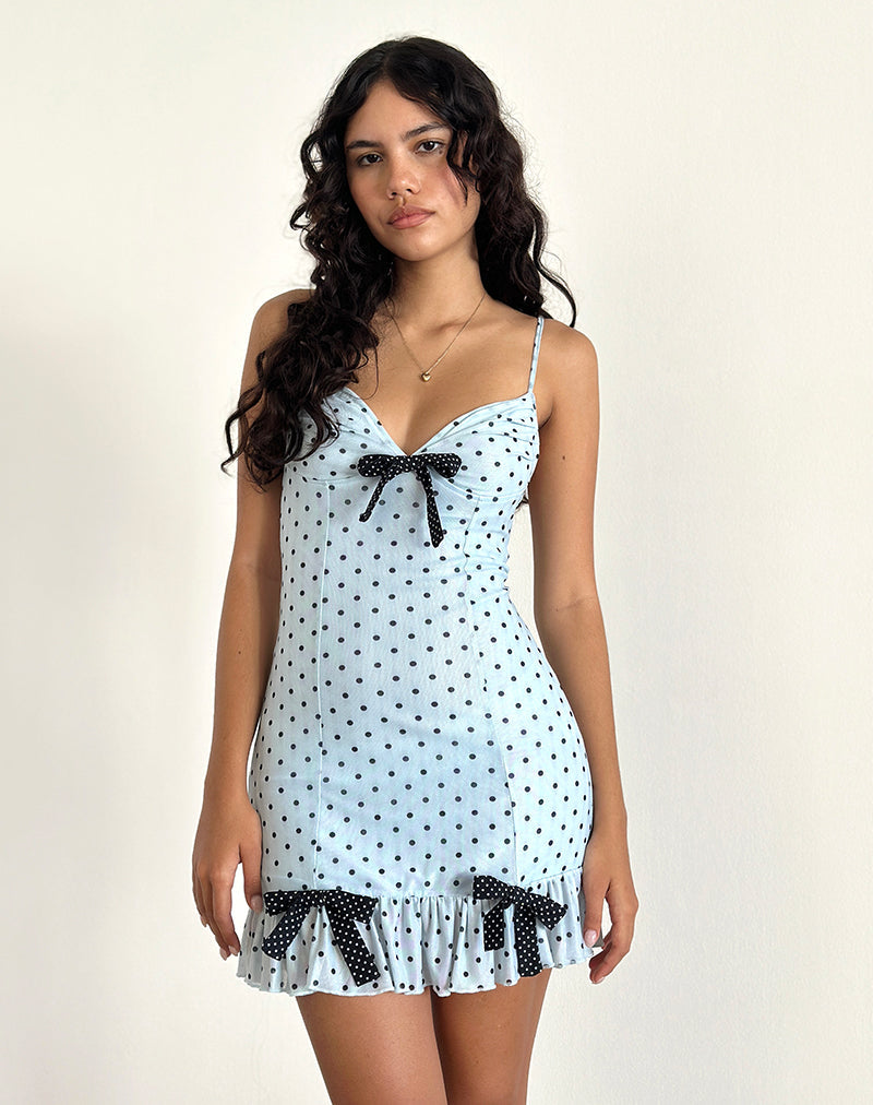 Mini Vestido Khalil en Azul Negro Polka Basic