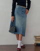 Imagen de Falda midi vaquera de tiro bajo en azul vintage verde