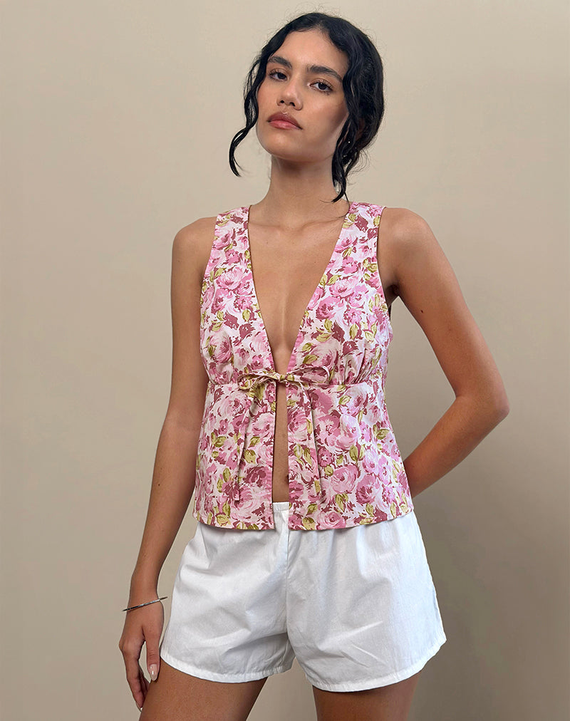 Top Leda Tie Front en Floral Rosa