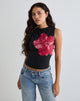 Imagen de Leen Top en negro Flor de hibisco Rosa