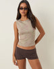 Image of Leen Camiseta de tirantes en caqui Hibiscus Doodle Rosa