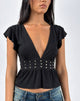 Imagen de Leisma Frill Top en Jersey Negro con Tachuelas