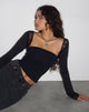 Imagen de Lenny Lace Shrug Top en Slinky Negro con ribete de encaje blanco