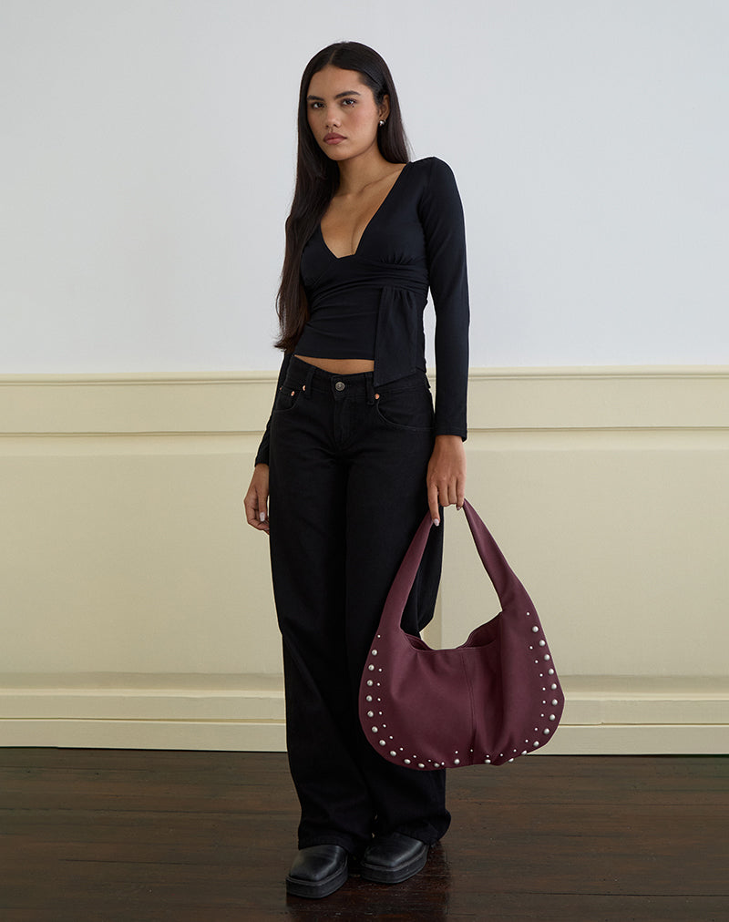 Bolso Slouch con Tachuelas en Borgoña