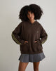 Image of Sudadera con capucha Lingwu en chocolate amargo con ribete verde y bordado M