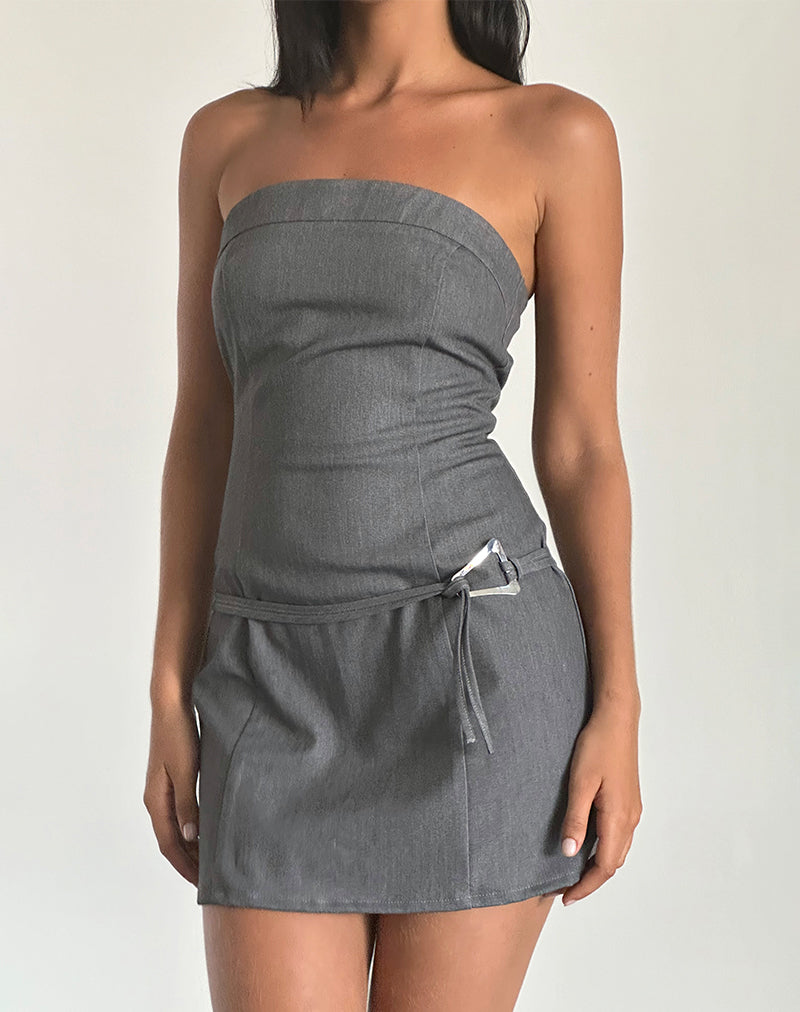 Magaska Bandeau Mini Dress en Tailoring Charcoal