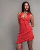 imagen de Margaret Ruffle Mini Dress in Red Chiffon with Rosette