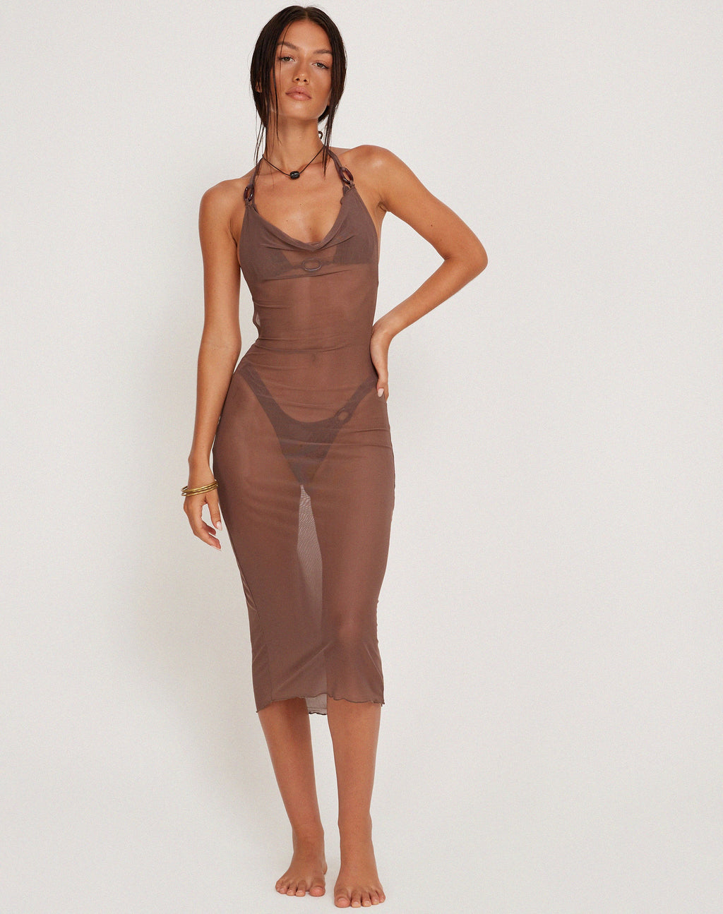 Vestido midi Maysa de malla Café