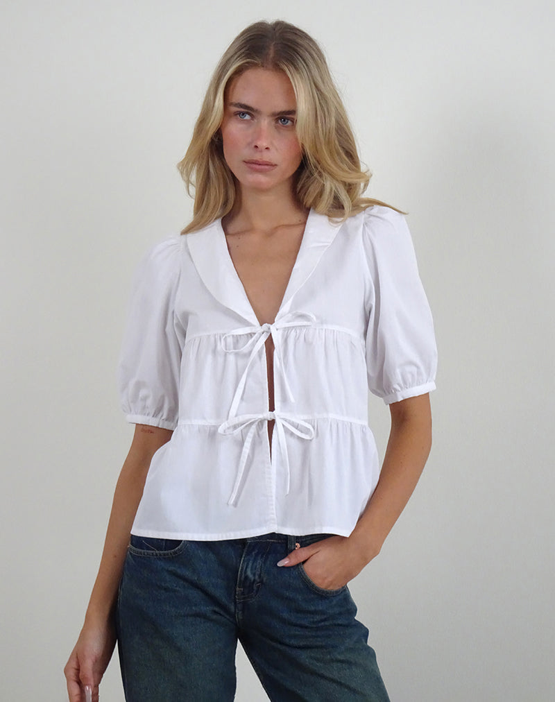 Camisa de manga abullonada Medda de popelina blanca