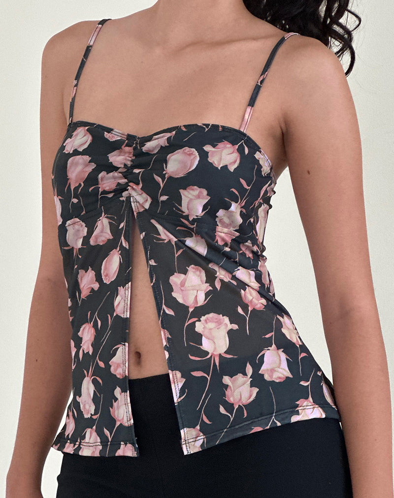Top Megumi en Falling Rose Negro Azabache