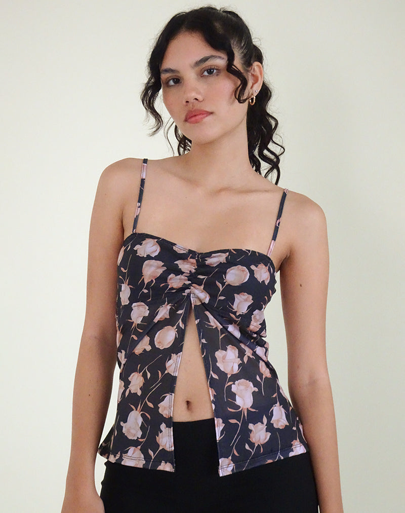 Top Megumi en Falling Rose Negro Azabache
