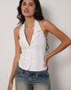 Imagen de Mikanu Blusa abotonada con cuello haltern en popelina blanca