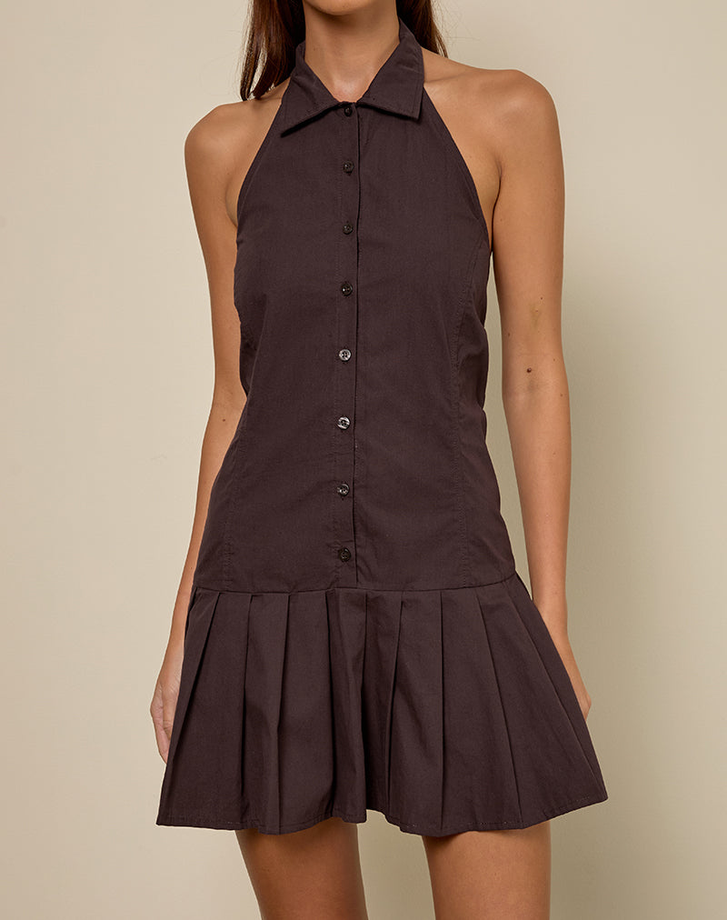 Imagen del vestido con cuello Mikena en caoba oscuro