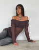 Imagen de Milena Distress Knit Long Sleeve Bardot Top in Maroon