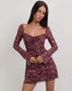 Imagen de Modena Mini Vestido de Manga Larga en Paisley Tonal Ciruela